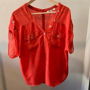 DANIEL RAINN Orange Blouse w/ Roll Up Short Sleeves - Small